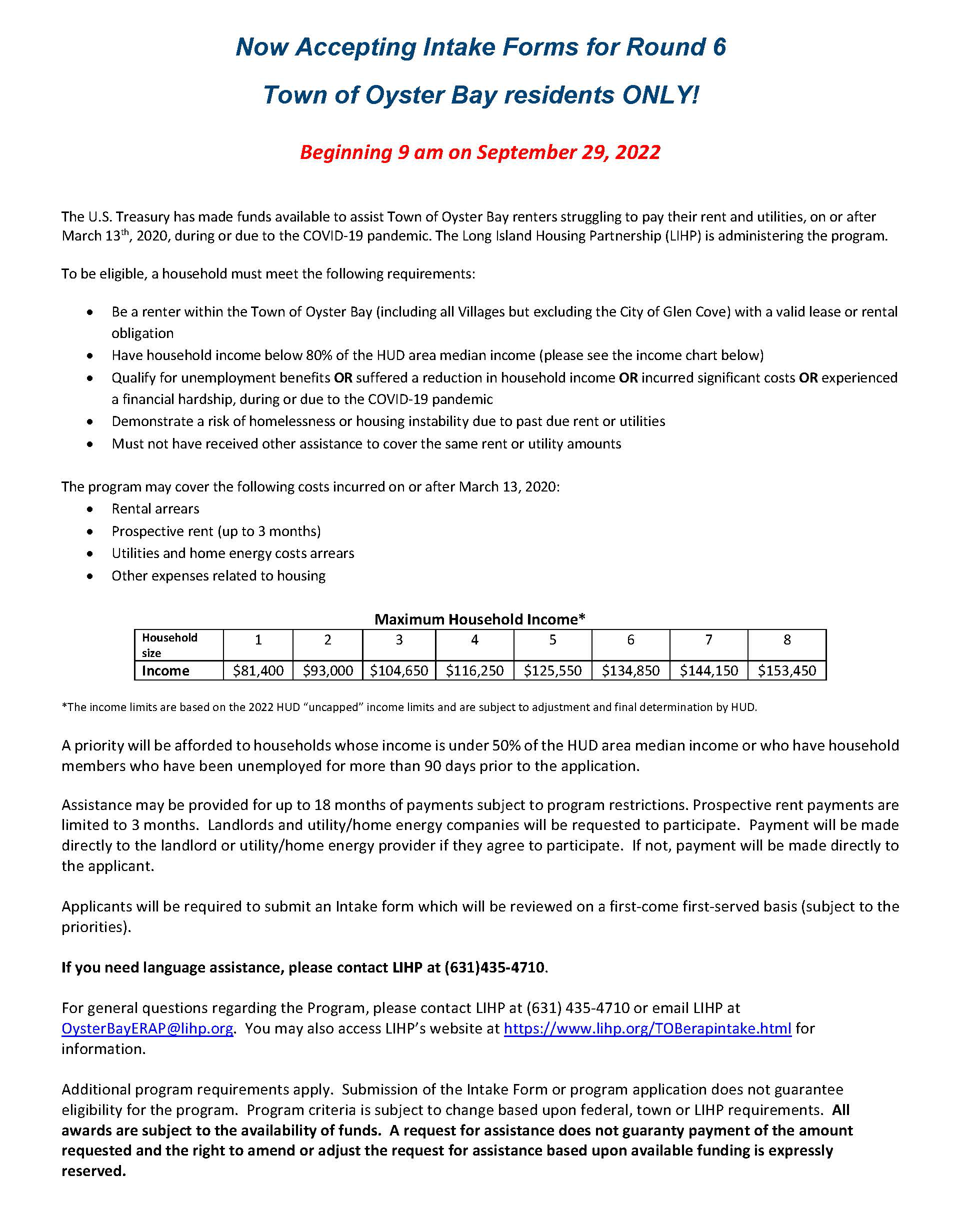 Oyster Bay ERAP Interest Form