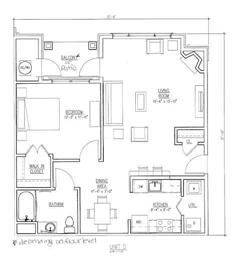 The Reserve at the Boulevard one bedroom floor plan 